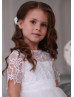 Short Sleeve Ivory Lace Tulle Long Flower Girl Dress